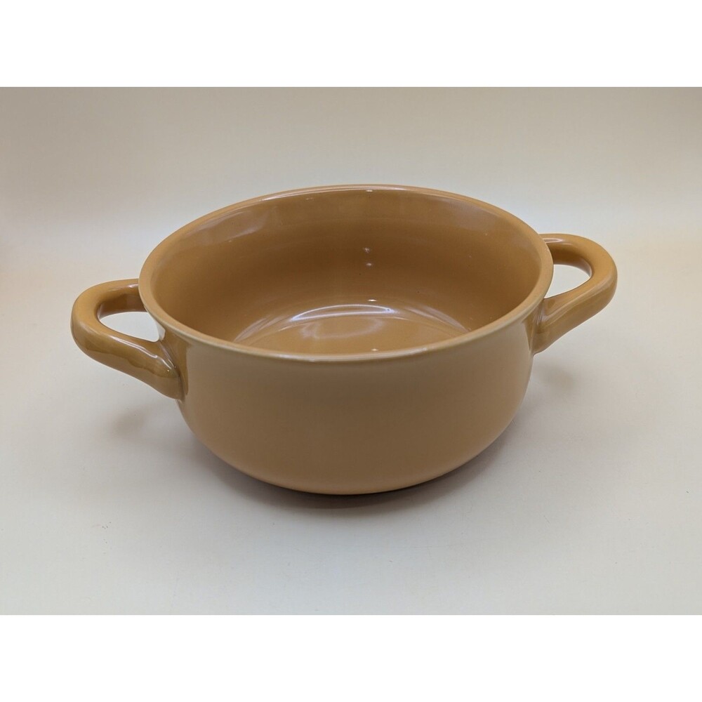 Over & Back Stoneware Handled Soup Bowl Mustard Yellow Double Handles Microwave